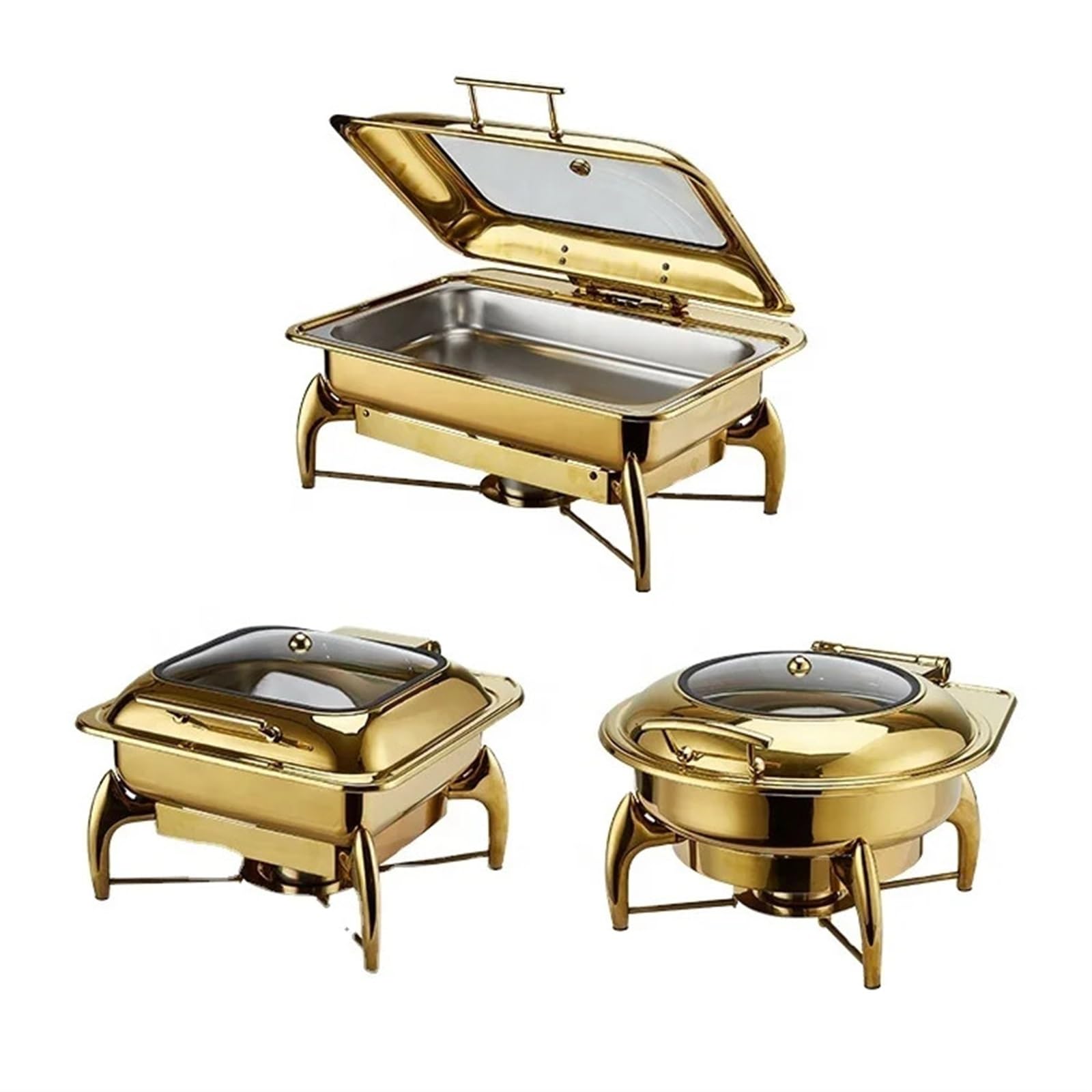Vendita Diretta in Fabbrica Buffet Stove Lusso Tutto Oro Quattro Gambe Chafing Dish Elettrico Uso Combustibile 6L/9L Chafing Dish Buffet(Round Gold)