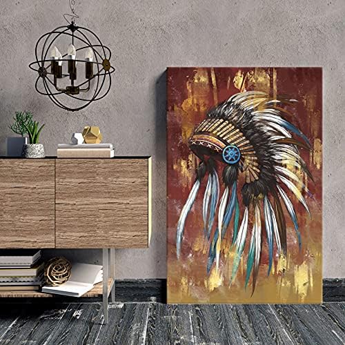 RyounoArt Native American Canvas Art Indian Chief Painting Wall Decor Rustic Southwest Pictures Gallery Wrapped 24"x36"