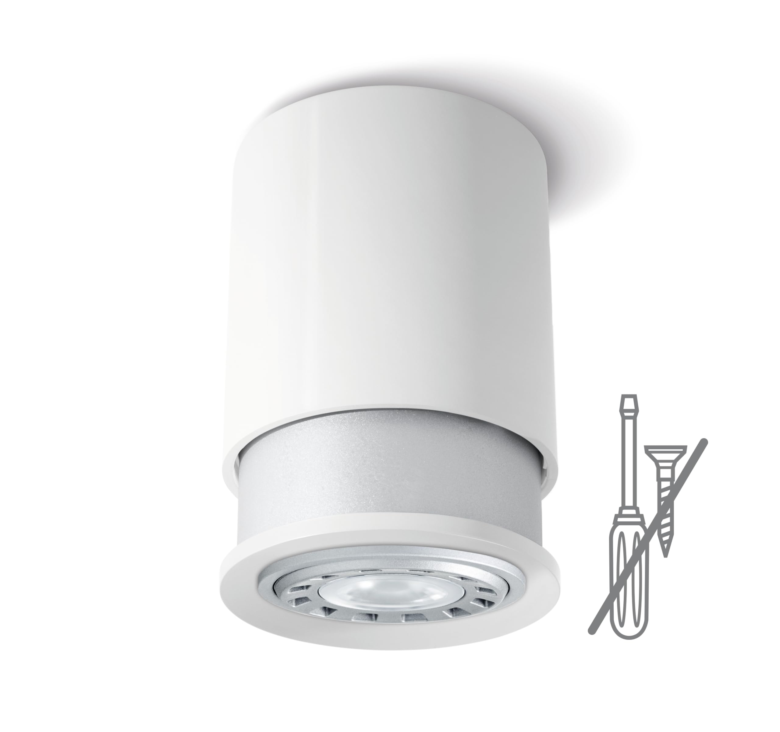 Twister Classic Spot Lampe de Plafond GU10 LED, Facile à Installer avec Crochet, Brevet Protégé, Blanc-Argent, plafonnier sans percer