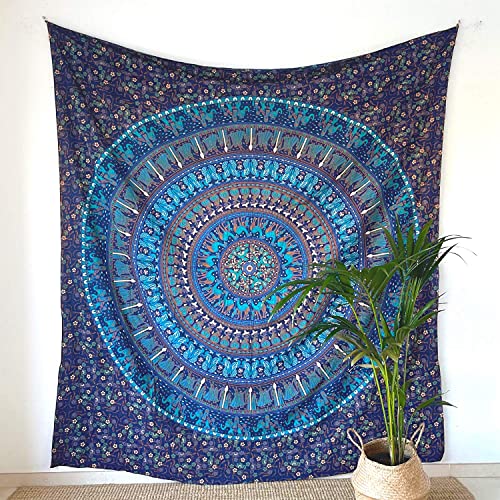 MOMOMUS Wandteppich Mandala - 100% Baumwolle, Bunt, Orientalische Designs - Ideal als Wandtuch Mandala, Indischer Wandbehang aus Stoff und Wandteppich Boho - Blau, 210x230 cm