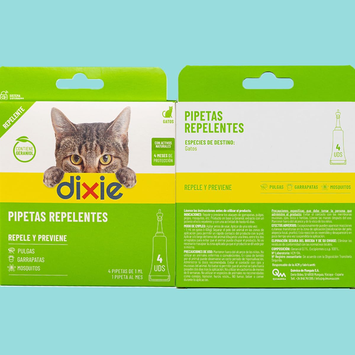 DIXIE - Pipetas Repelentes Gatos - 4 uds x 1 ml - Pipetas Repelentes - 4 Meses de Protección - contra Piojos, Mosquitos, Pulgas y Garrapatas - sin Insecticidas - Todos los Tamaños de Gatos