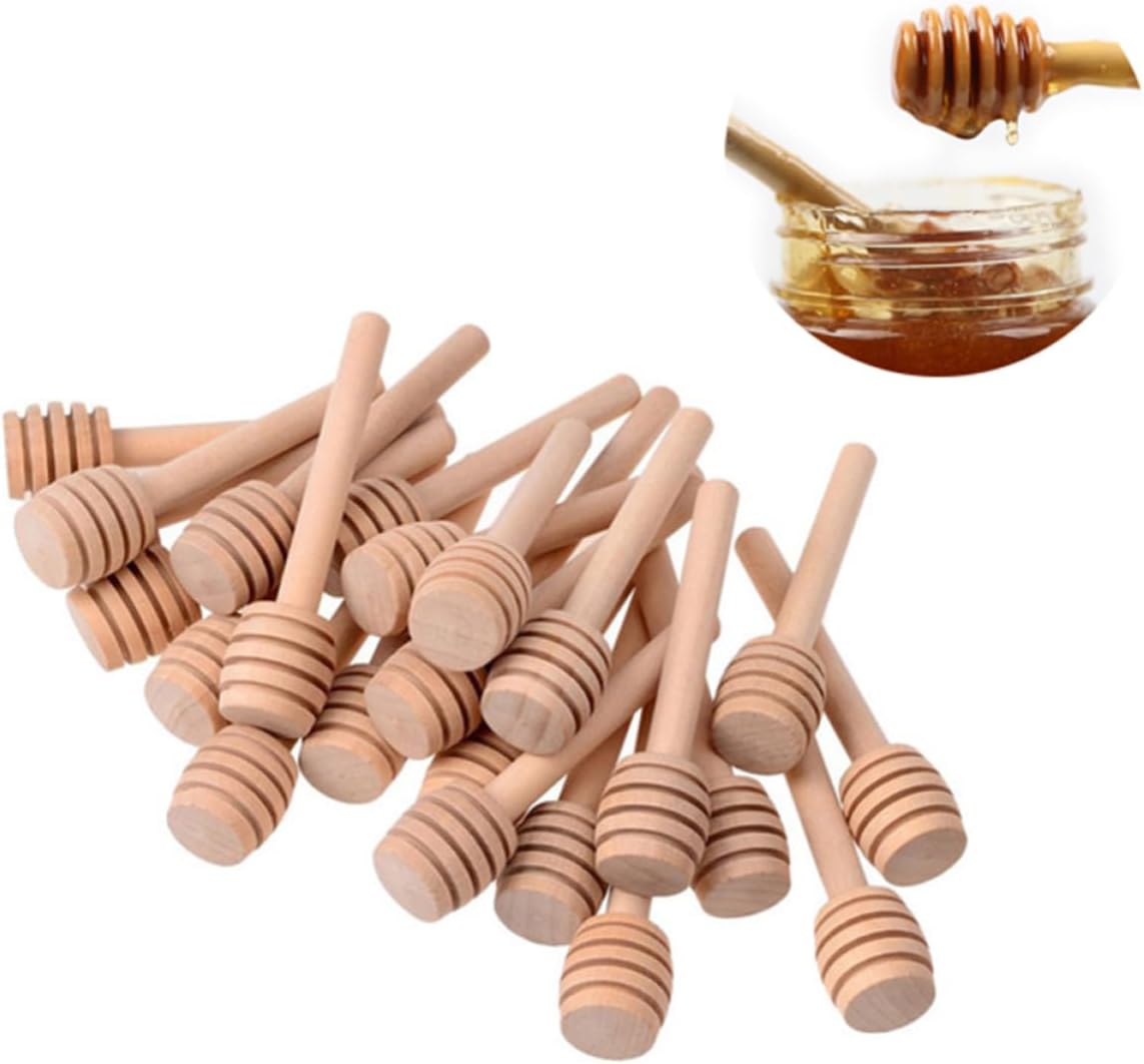 30 Pack 8cm Wooden Honey Dipper Sticks for Honey Jar and Syrup