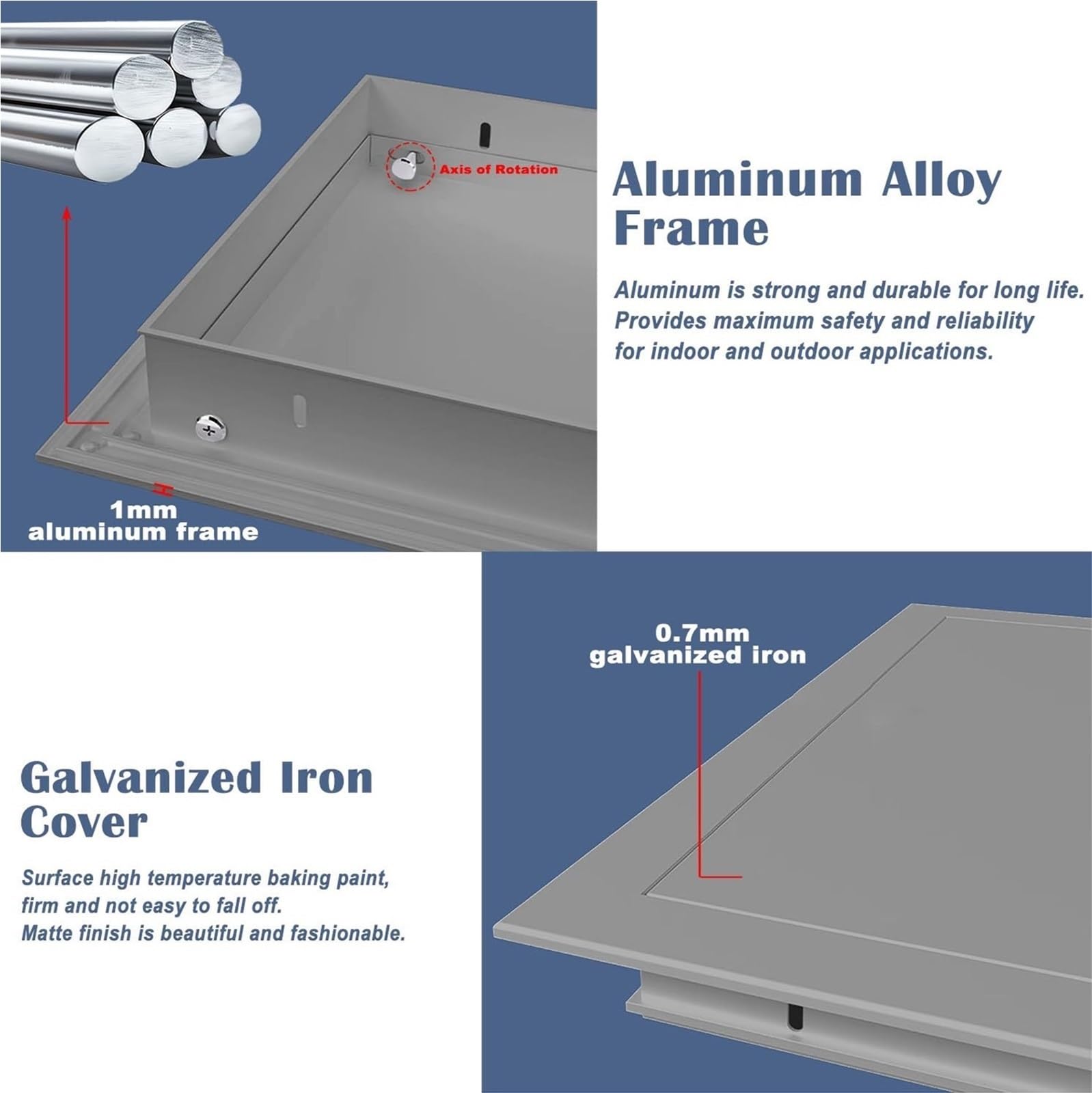 Panel de acceso de montaje a ras con cubierta de bloqueo de empuje, escotilla de techo de metal galvanizado duradero para una fácil inspección de tuberías y cableado en espacios comerciales residencia