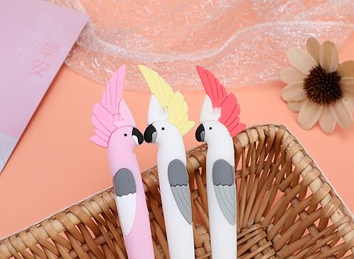 Miniatura 5 de Bolígrafo de dibujos animados de animales de agarre suave, bolígrafos de gel de loro de tinta negra, bonitos bolígrafos de escritura de papelería