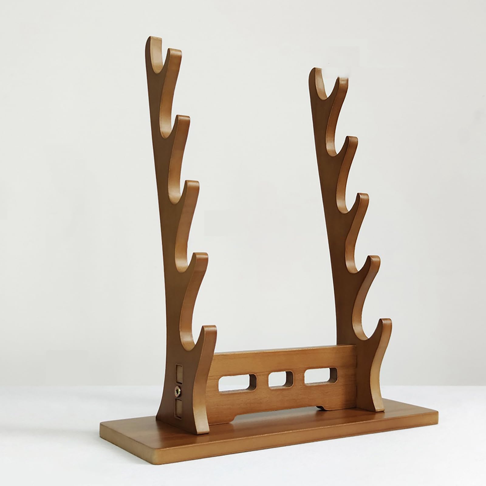 Hjhuua Light Brown (2~5Tier) Solid Wood Desktop Sword Stand,Flute Stand Weapon Stand,Decorative Sword Rest Display Rack,For Flute,Xiao,Katana,Wakizashi,Tanto,Support All Swords(Walnut Color,)