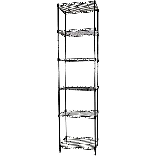 SUNLPH 6-Tier Wire Shelving Adjustable Shelves Unit Metal Storage Rack for Laundry Bathroom Kitchen Pantry Closet Organization (Black, 16.6" L x 11.4" W x 64.6" H)…