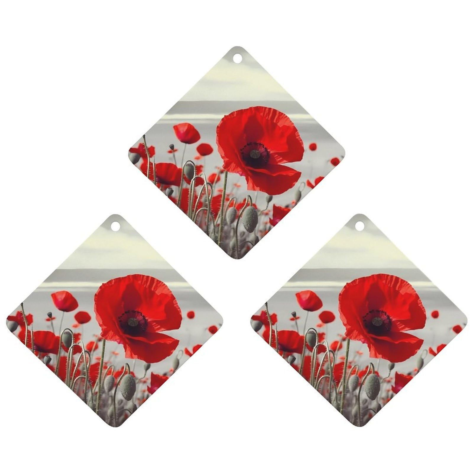 3PCS Red Poppy Flower Car Air Freshener Hanging Scented Cards Cute White Car Fresheners Long Lasting New Cars Scents for Women Men Natural Air Freshener with Lanyard Automotive Freshies