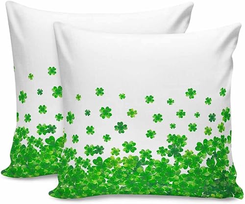 Pack of 2 Cotton Throw Pillow Covers, St. Patrick's Day Ombre Green Shamrock Soft Square Pillow Covers Home Decoration Pillowcases for Living Room