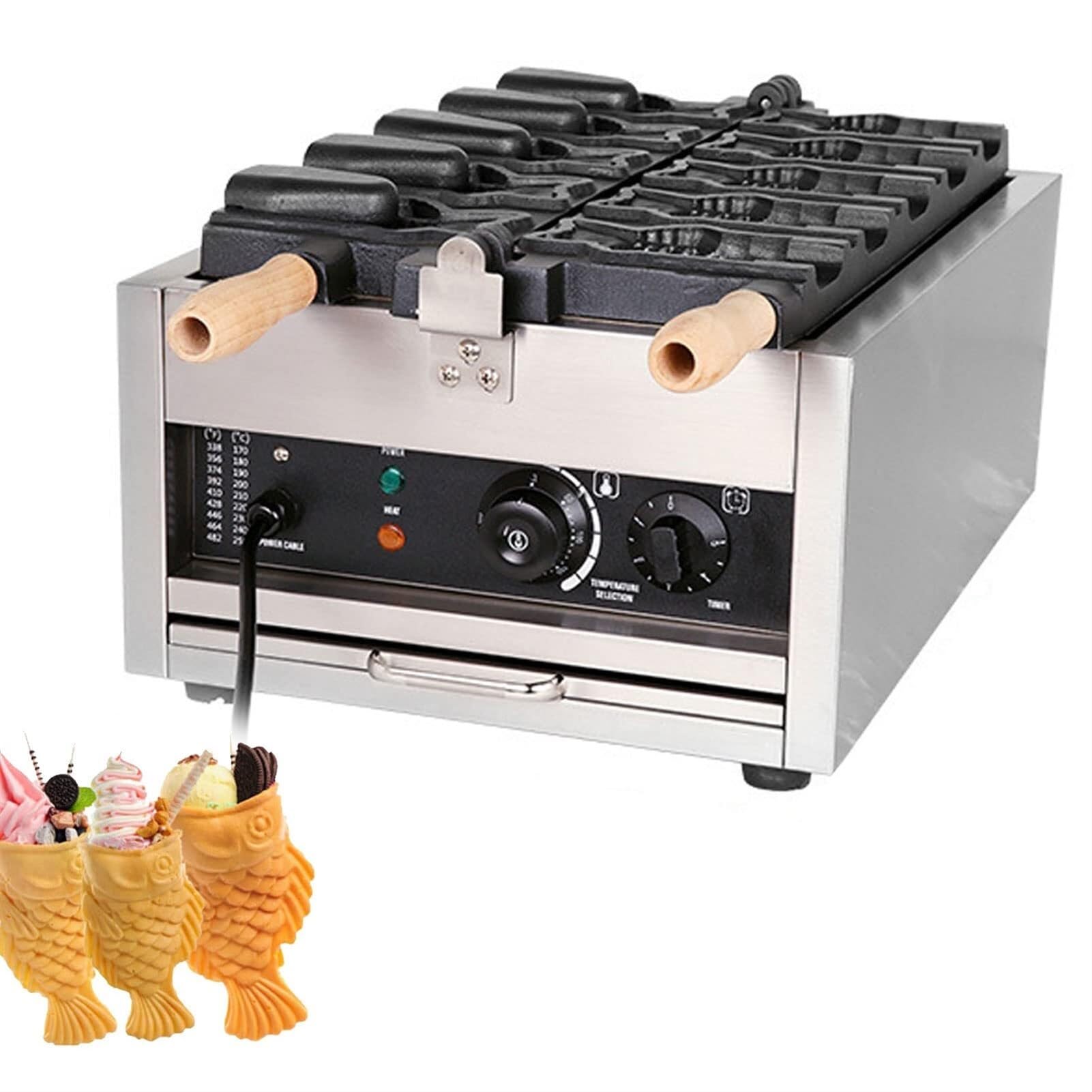 Plancha for hacer gofres de pescado, máquina eléctrica de Taiyaki, máquina for hacer gofres de mermelada o helado de uso comercial, revestimiento antiadherente, máquina for hacer Taiyaki de acero inox