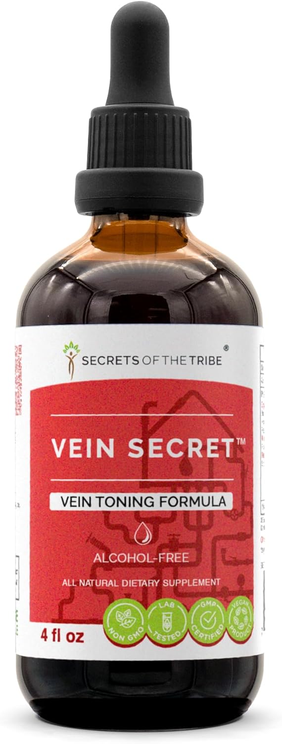 Secrets of the Tribe - Vein Secret, Vein Tonnig Formula, Herbal Supplement Blend Drops Alcohol-Free Liquid Extract (4 fl oz)