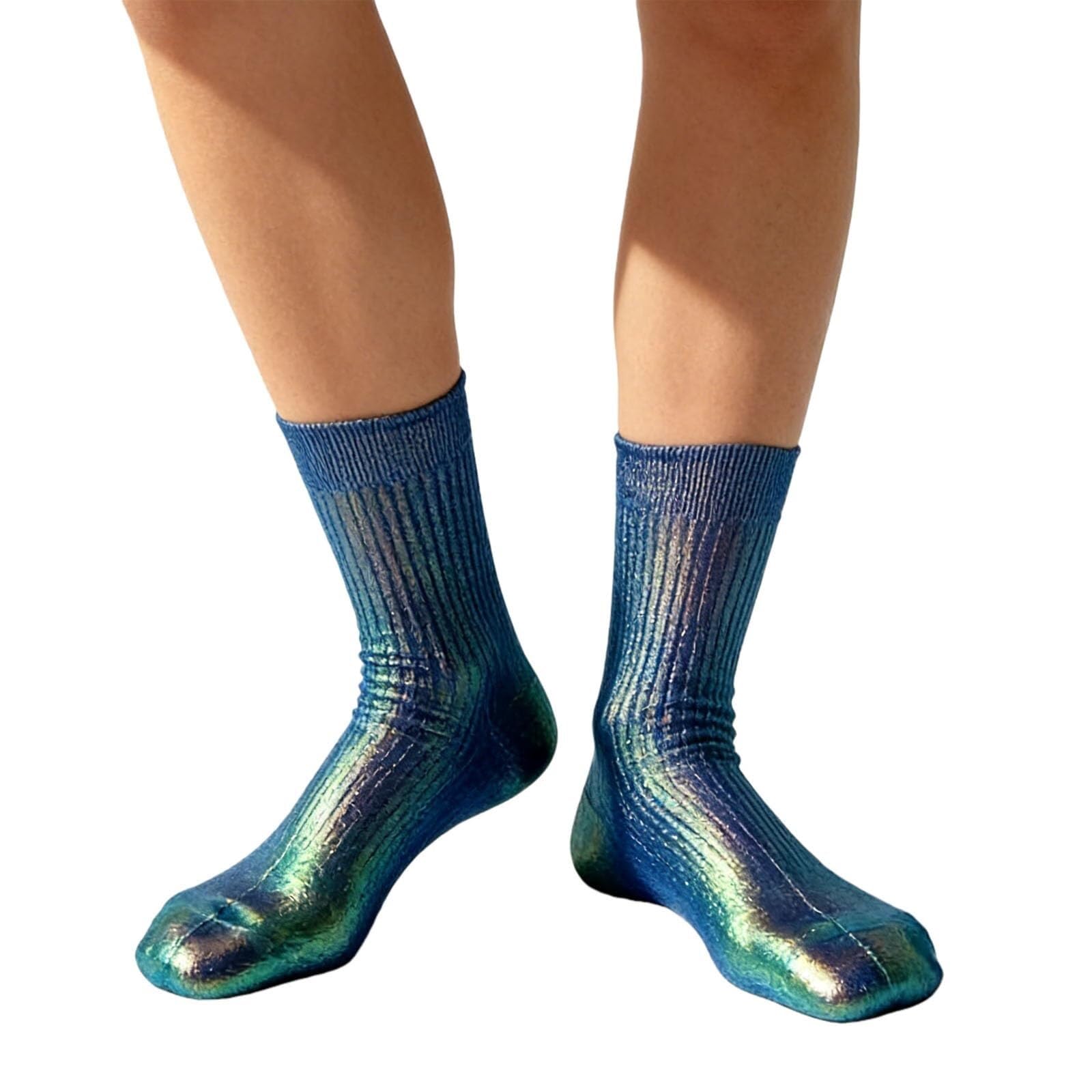 CKryzillix Metallic Silk Sock, Elegant Luxury Shiny Metallic Foil Socks, Soft Ribbed Fit, All-Season Temperature for Unisex(Iridescent)