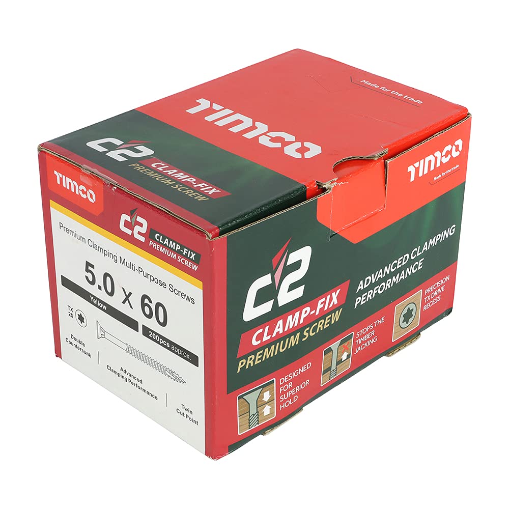 TIMCO C2 Clamp-Fix Multi-Purpose Premium Screws - TX - Double Countersunk - Yellow - 5.0 x 60 - Box of 200 - Image 2