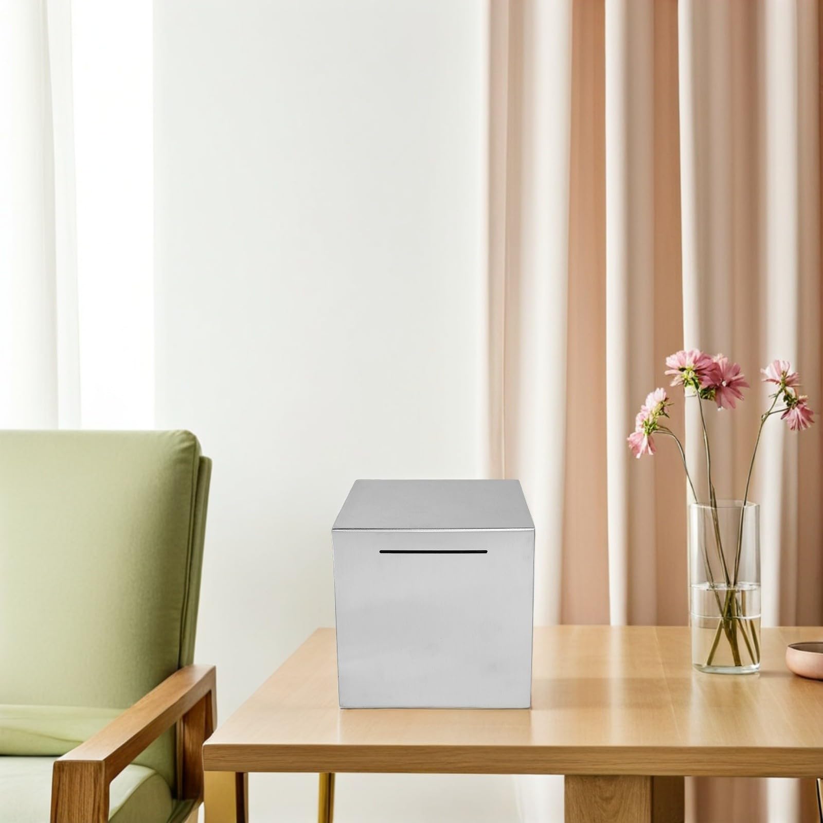 KOMBIUDA Tirelire Coffre-fort en Métal Argent 20x20x20 Cm, Boîte à Économies Inouvrable Multifonction pour Bureau et Maison, Coffre Sécurisé pour Adultes et Collecte de Dons