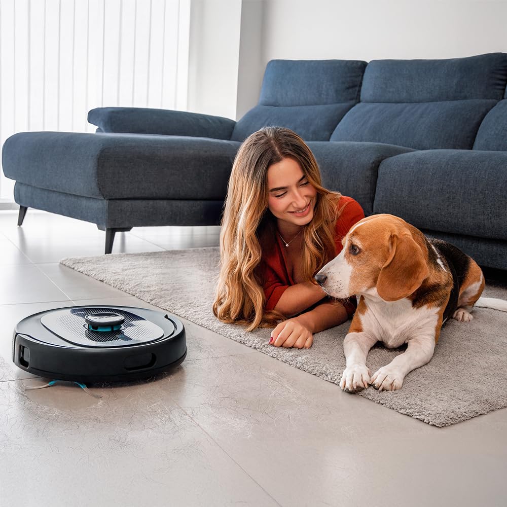 Cecotec Robot Aspirador y Friegasuelos con Base Autovaciado Conga 9590 Spin Revolution Ultra Power Home Essential. Navegación Láser, 10000Pa, App, Autonomía 240min, Cepillo Mascotas, Mopas Gitarorias