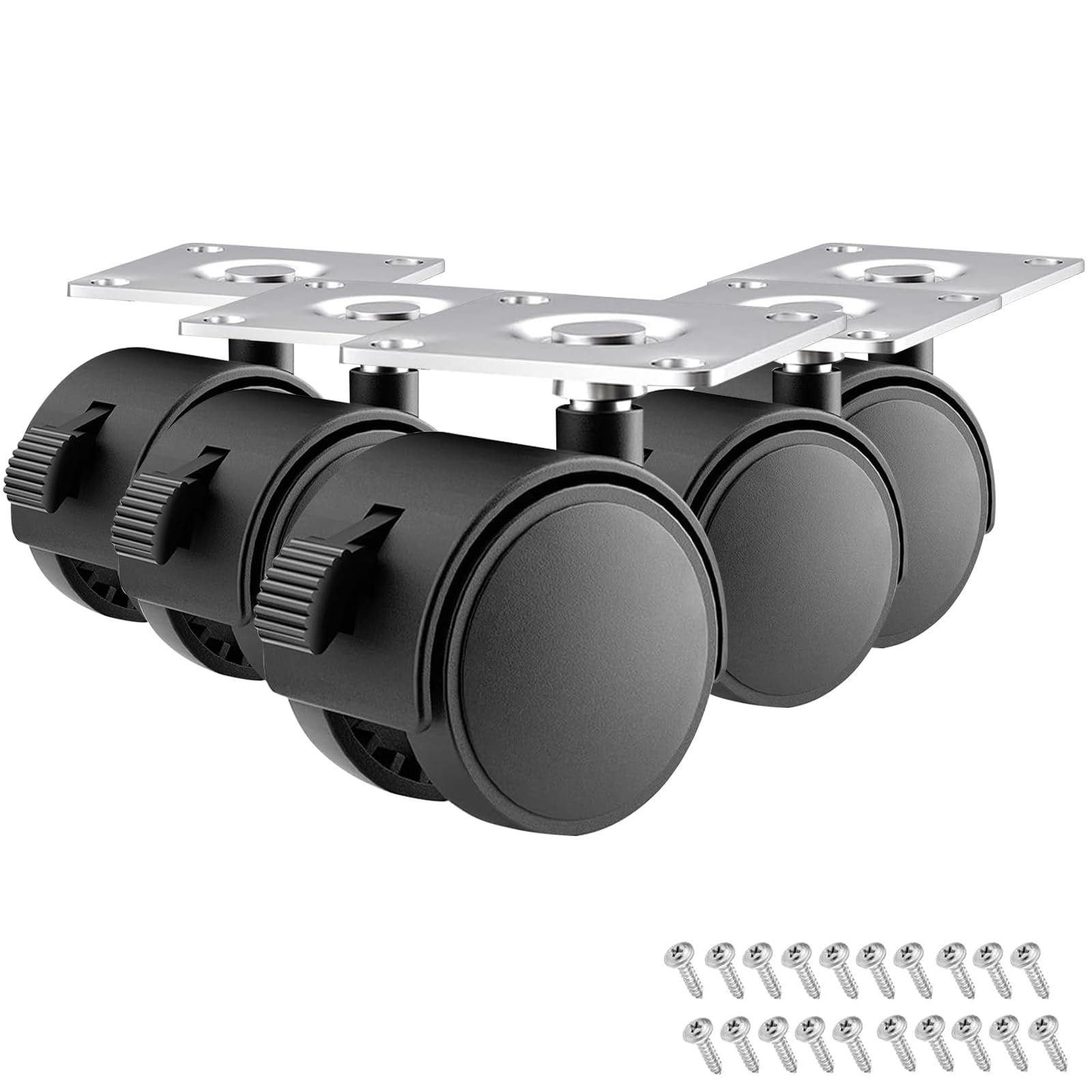 1.5 Inch Furniture Caster with Brake, 5PCS, Plate Swivel Nylon Small Casters for Carts, Furniture, Baby Bed, Kitchen, Cabinet, Table (with Stainless