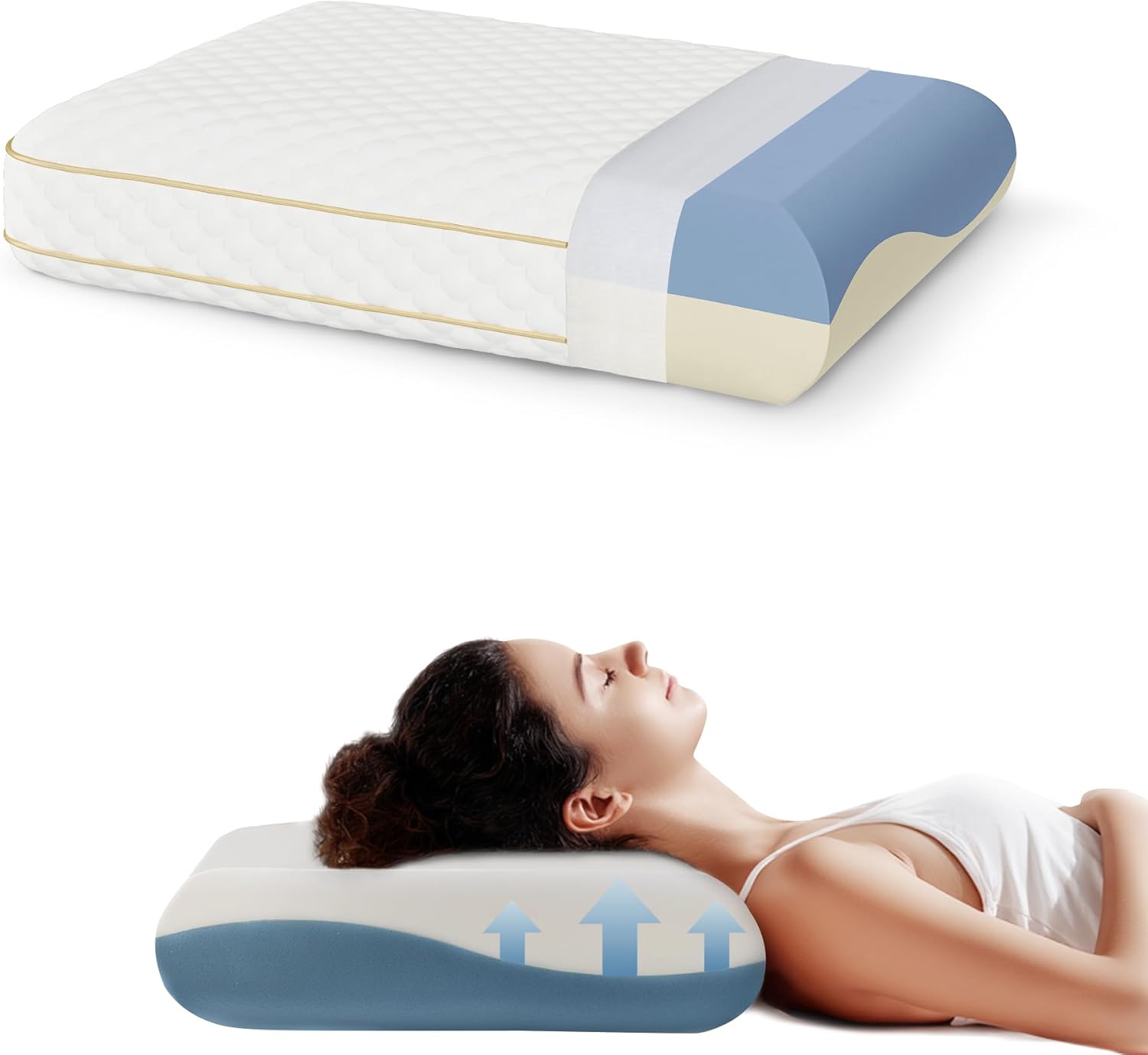 Sophia & William Memory Foam Pillow for Sleeping, Back Support Medium Firm Pillow for Shoulder Pain Relief, Soft Stomach Bed Pillows with Machine Washable Cover, Standard