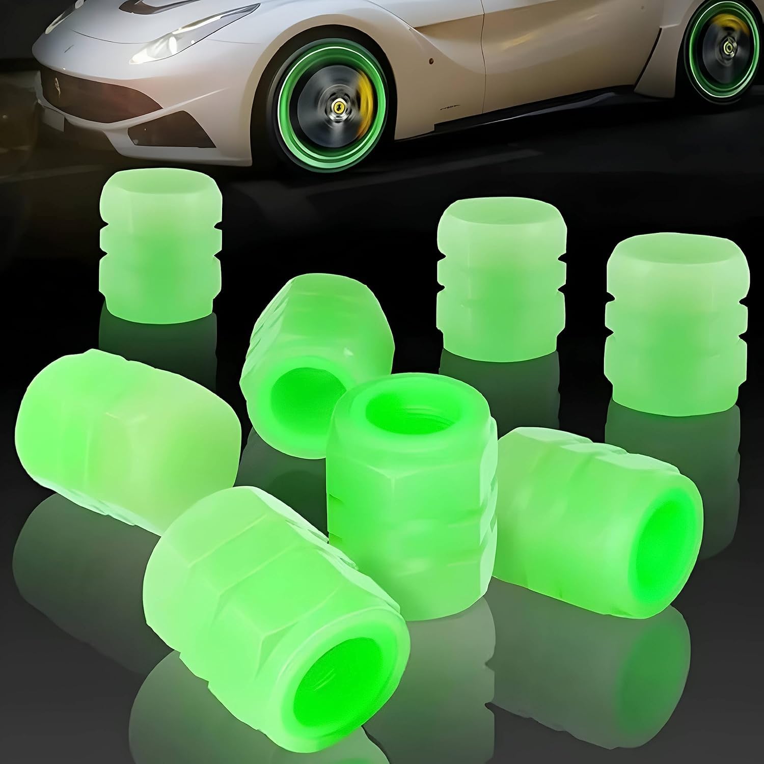 Glow Green Tire Valve Caps – Universal Luminous Valve Stem Caps for Cars, Motorcycles & Bikes, Waterproof Dustproof Tire Air Caps (Set of 8)-image-20