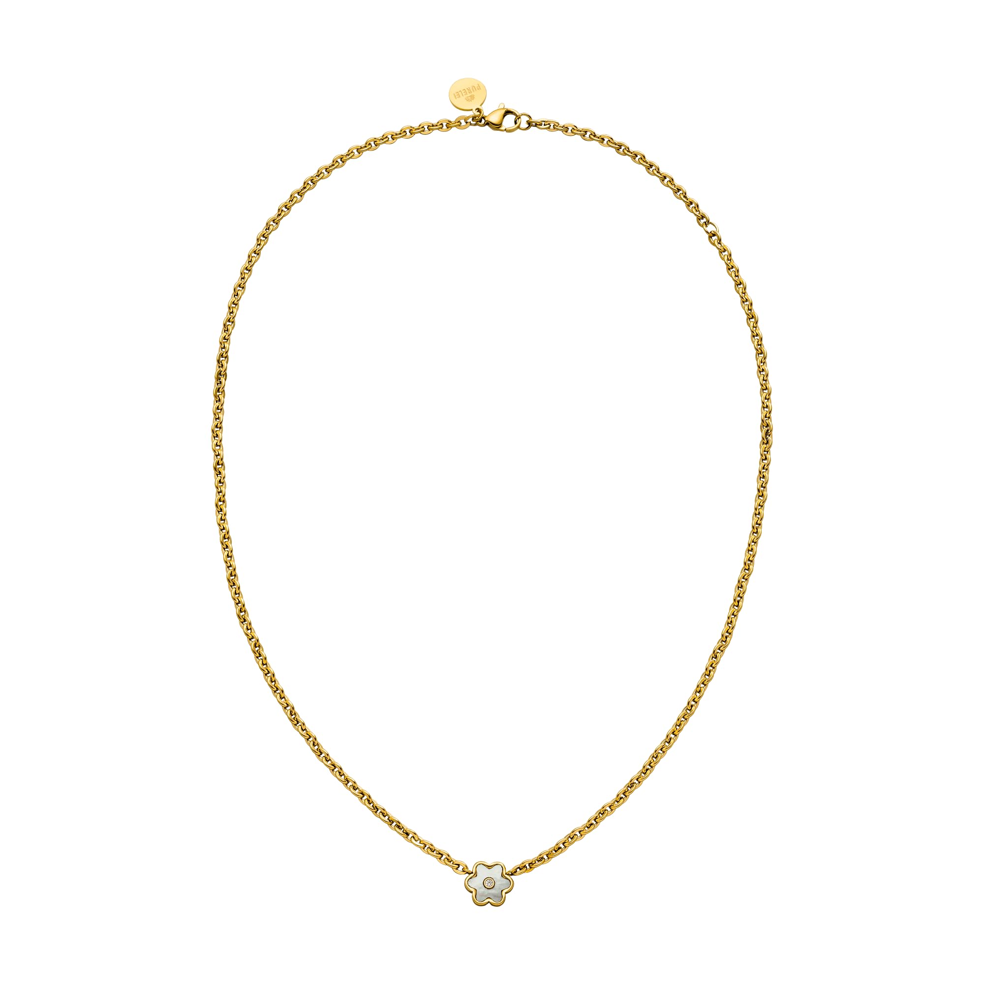 Purelei® Collana Flourish Con Ciondolo Fiore - Acciaio Inossidabile Placcato Oro 18k - Lunghezza Regolabile 40/45 Cm