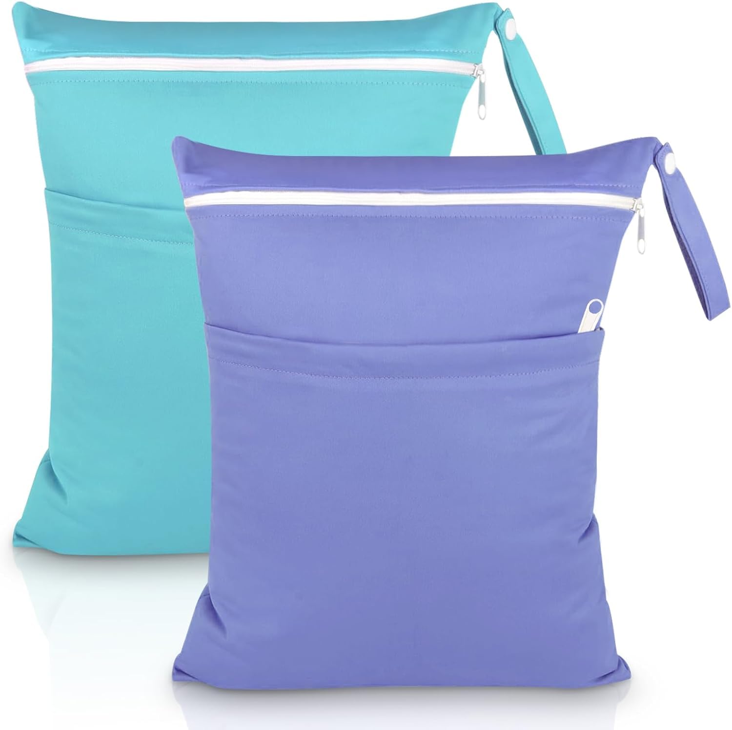 Yoolly 2 Packs Wet Bag, Waterproof Wet Dry Bags, Reusable Washable Cloth Diaper Bags, Nappy Bag with Double Zipper Pockets for Baby Items Swimming Camping Travel Beach Pool Bag (Blue+Purple)