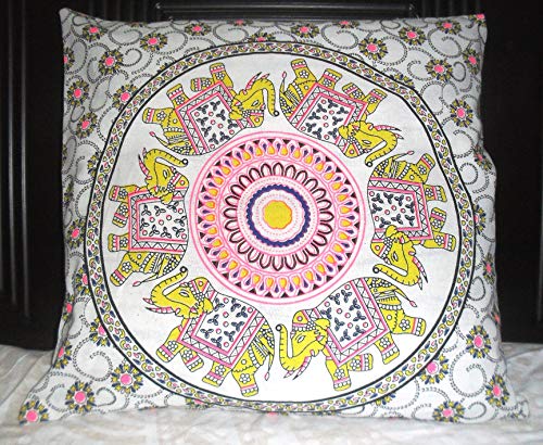 Housse de coussin mandala 50x50 cm multicolore à pompons pour salon bohème - 5