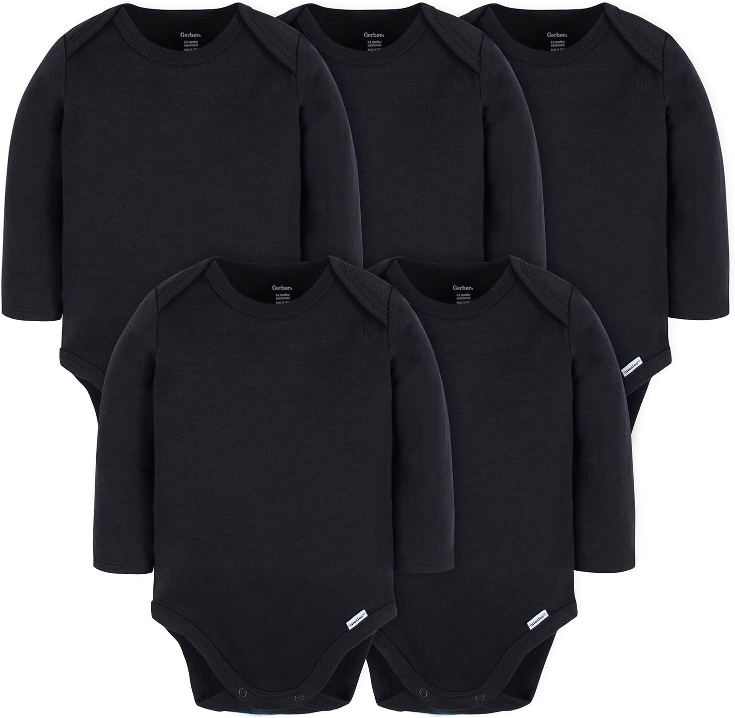 Gerber Baby Long Sleeve Solid Onesies Multi-pack Interlock 180 Gsm