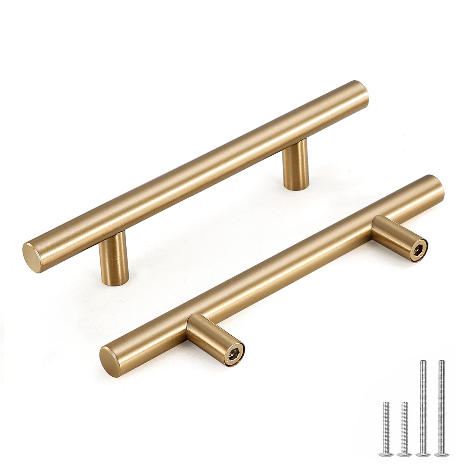 Goldenwarm 10 Pack 3-1/2 Inch Champagne Bronze Cabinet Pulls T-Bar Handles