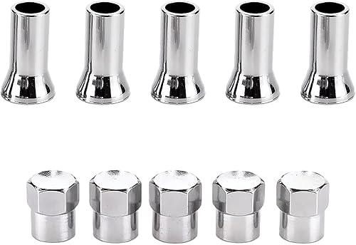 Augeny 5 juegos de tapas de vástago de válvula cromadas, funda de vástago de válvula de rueda de acero inoxidable y kit de vestimenta, tapas de