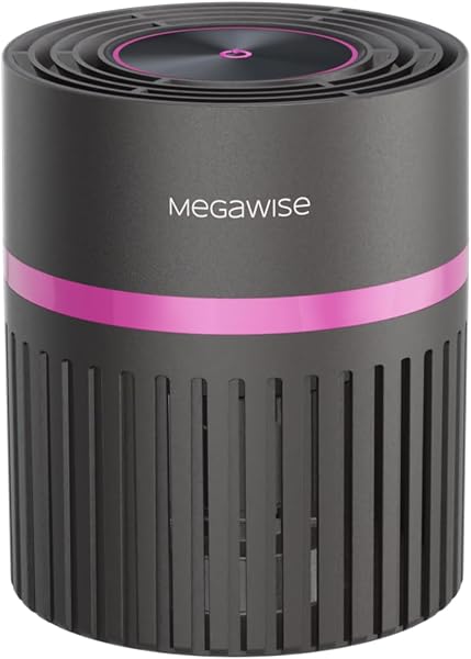 MEGAWISE H13 HEPA Air Purifier for Bedroom, Office & Small Rooms, 3-Stage Filtration with 360° Air Intake, 24dB Quiet Sleep Mode, Activated Carbon Filter for Smoke, Dust, Pet Dander & Odor, Ozone Free