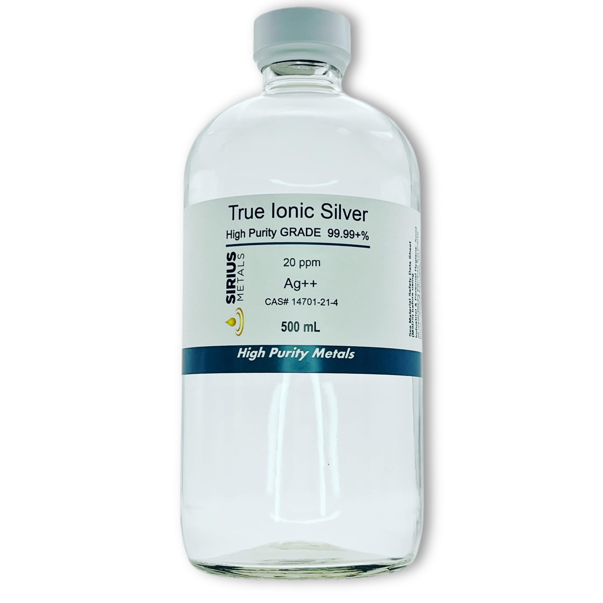 True Free Ionic Silver - 20 ppm: 500mL in Clear Glass Bottle