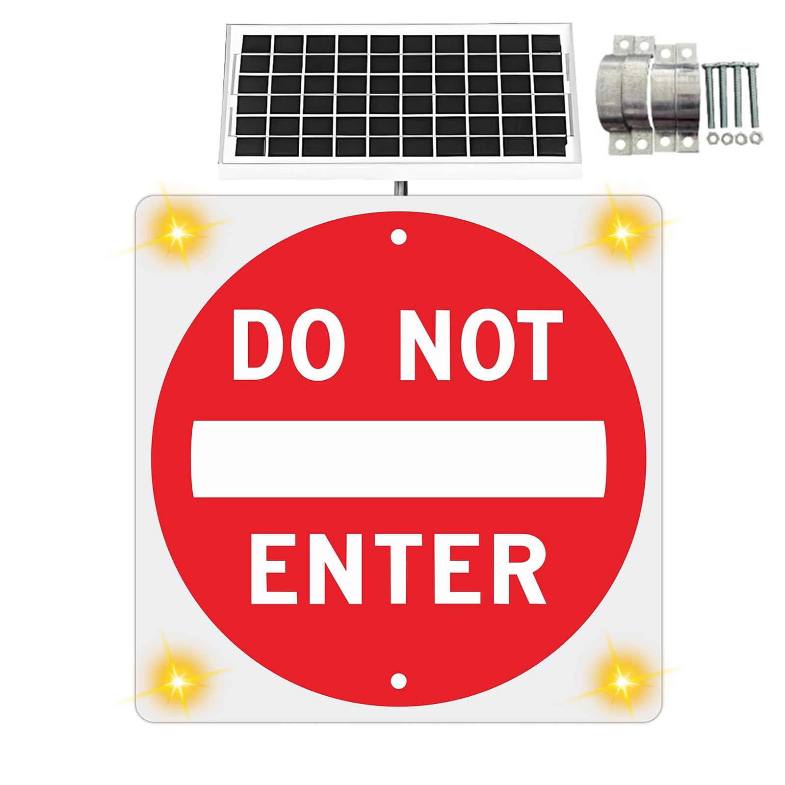 Cartel Solar LED “Do Not Enter” De 24 Pulgadas, Señal Vial Cuadrada con Iluminación LED Solar, Membrana De Alta Resistencia De Grado Técnico, Marco De Metal Resistente