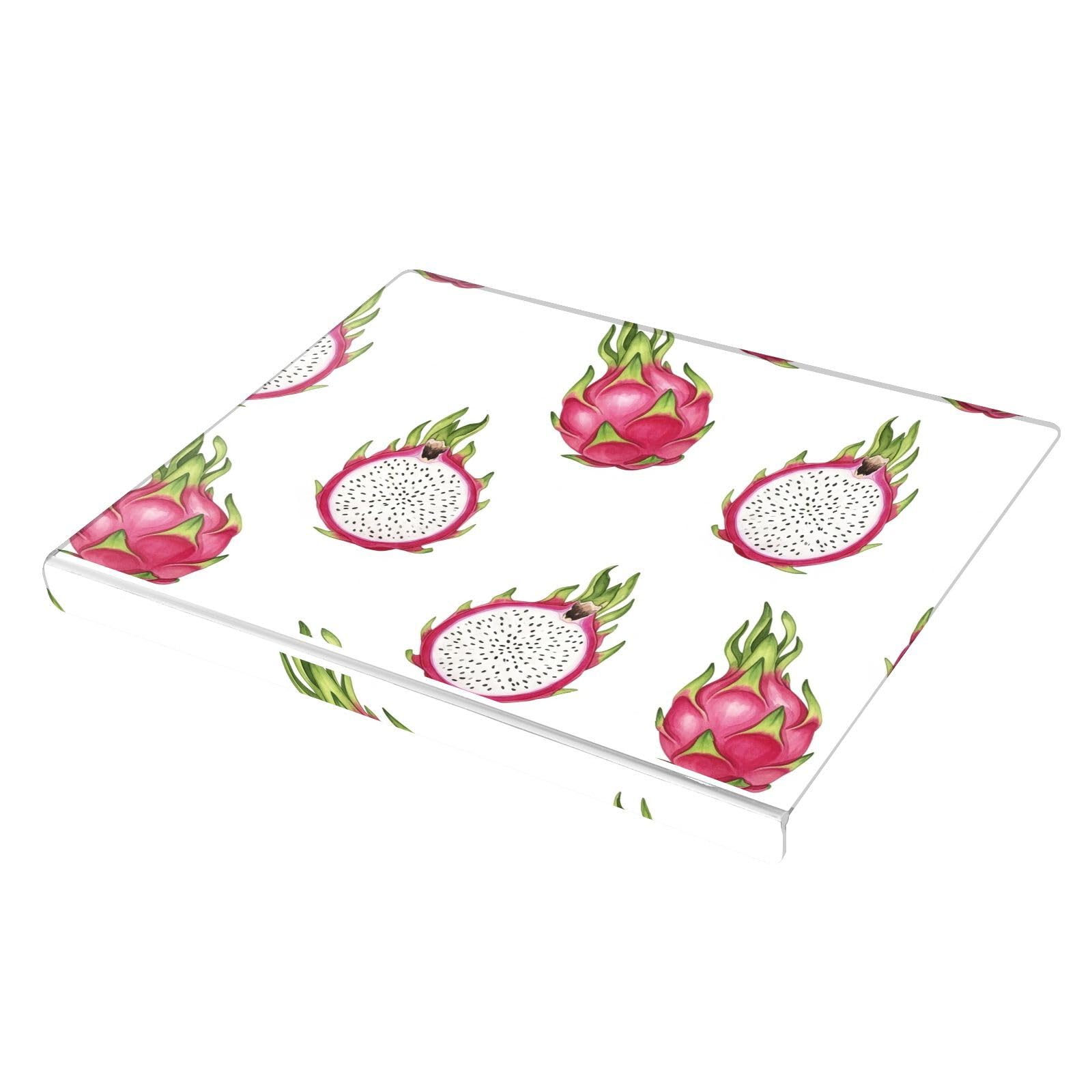 White Dragonfruit Fruit Pattern Cutting Board for Kitchen Acrylic Cutting Board with Counter Lip Non-Slip Chopping Boards for Meat Fruit Vegetables Countertop Protector, 16.5" x 13.4"