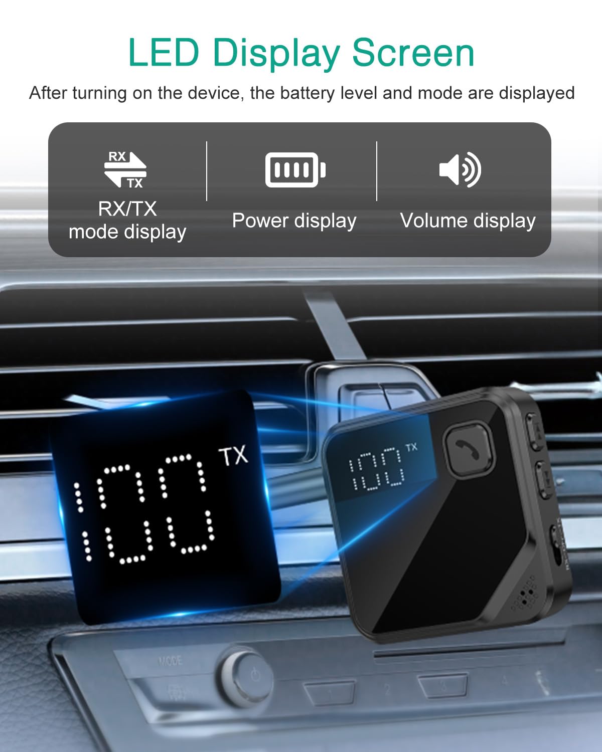 ORIA Nadajnik odbiornika Bluetooth 5.4, przenośny pomocniczy adapter Bluetooth z podwójnym połączeniem, niskie opóźnienie, bezprzewodowy nadajnik audio 3,5 mm do samochodu, telewizora, domowego stereo