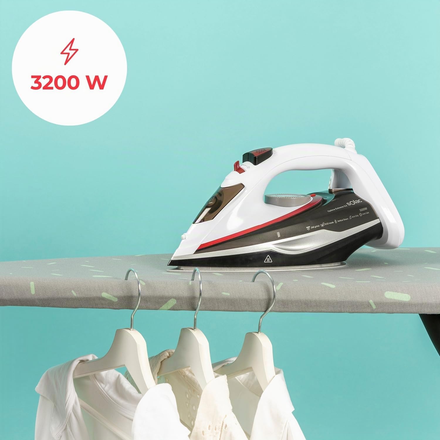 Solac – Plancha Vapor Optima Extreme 3.2 | 3200W | Golpe vapor 240g/min | Suela Bi-Flow Steam | Antical | Antigoteo | Rápido calentamiento | Autolimpieza | Blanco