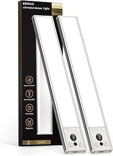 EZVALO 10inch Under Cabinet Lighting, LED Motion Sensor Light Indoor, 2400mAh USB Rechargeable Closet Lights, Dimmable & Magnetic Wireless Under Counter Lights for Kitchen, Pantry, Stairs (2 Pack)