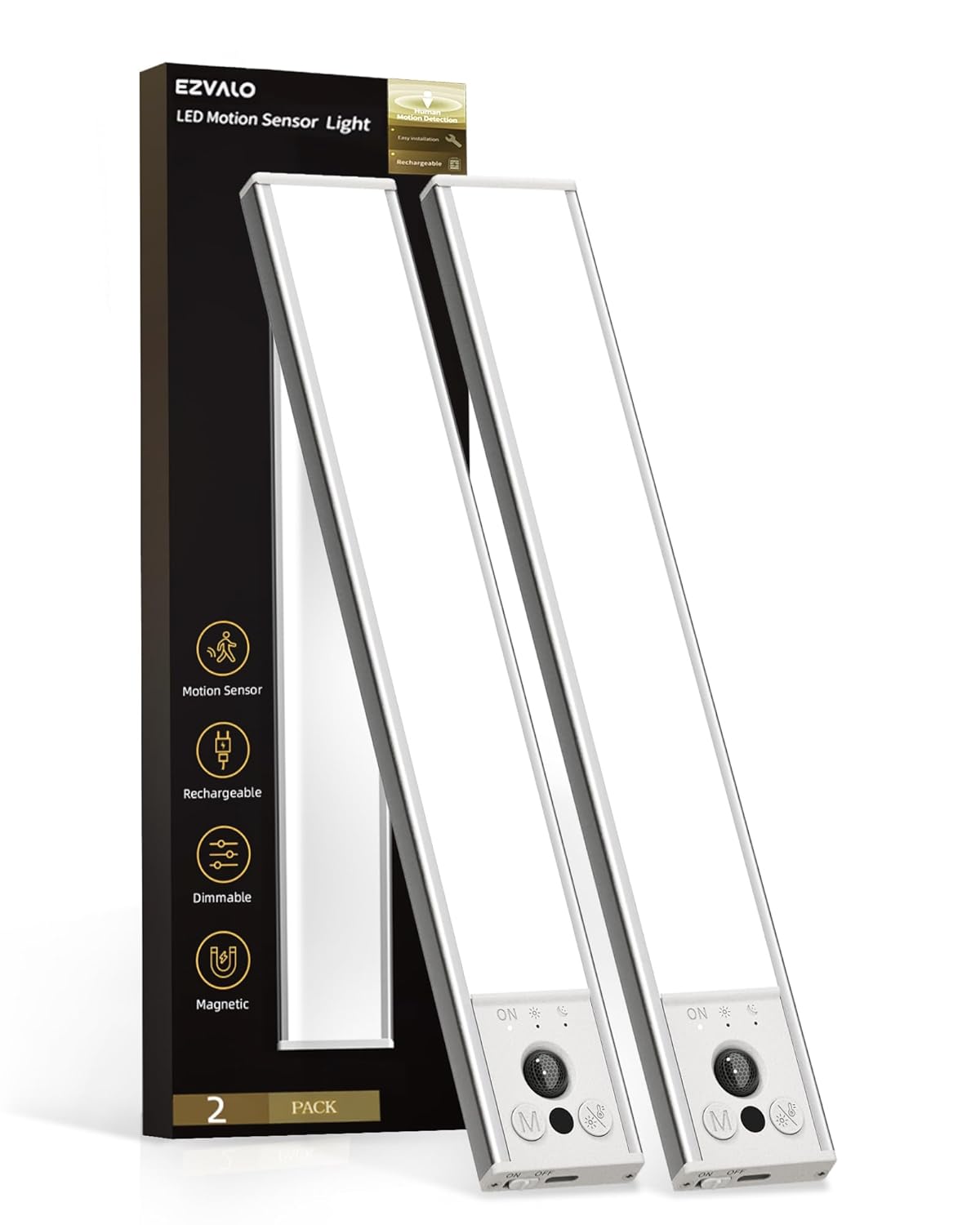 EZVALO 10inch Under Cabinet Lighting LED Motion Sensor Light Indoor 2400mAh USB Rechargeable Closet Lights Dimmable Magnetic Wireless