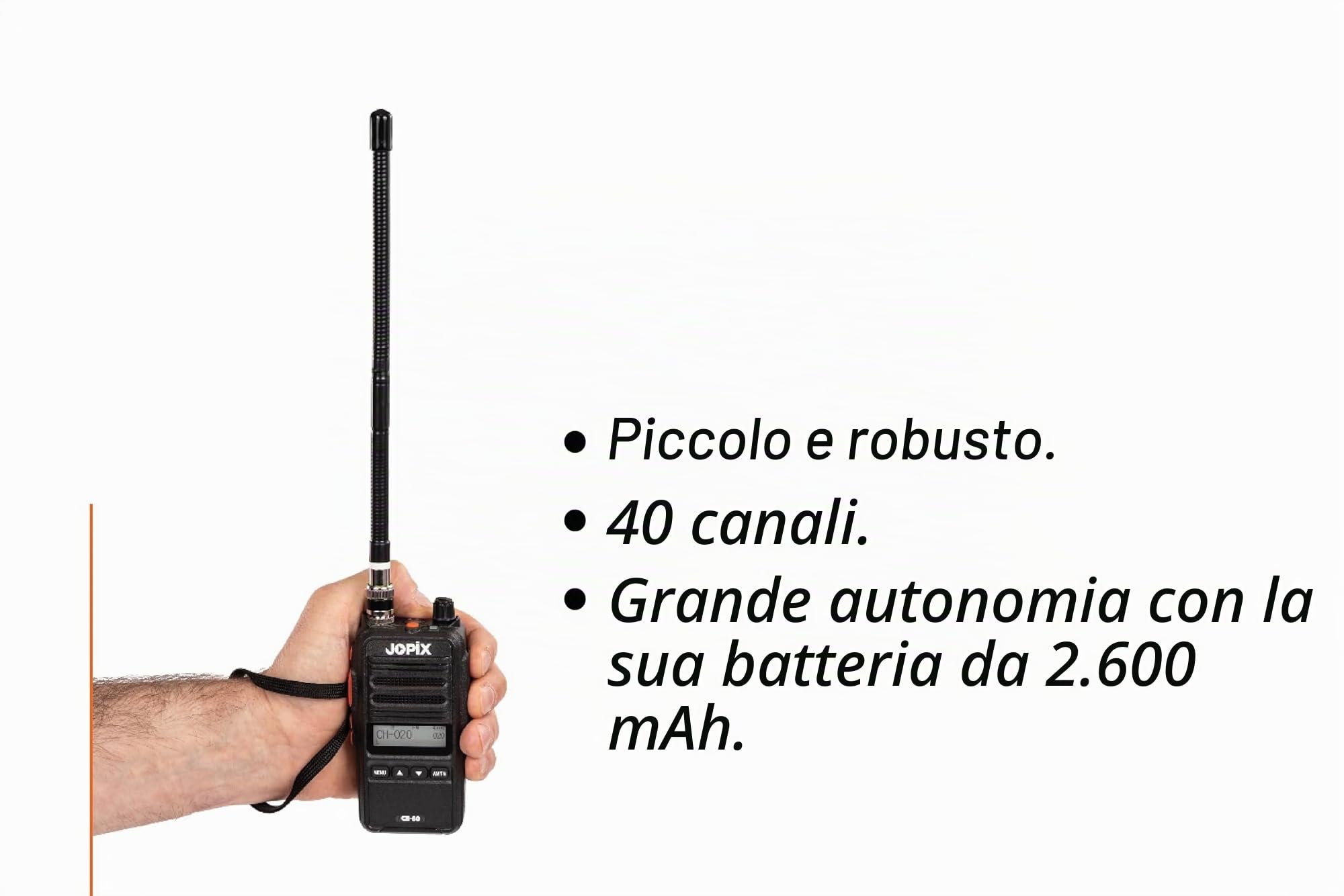 Jopix CB-80 Walkie-Talkie CB 27 MHz Multinorma AM/FM, Radio Portatile 40 Canali, Potenza 4W, Batteria 2600mAh ad Alta Capacità, Funzione VOX e Torcia LED Integrata
