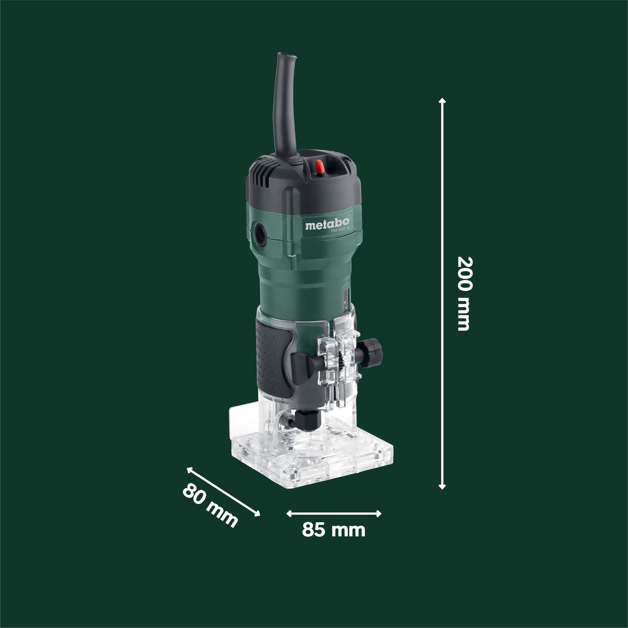 metabo Kantenfräse FM 500-6, 500 W Oberfräse für Holz mit 6 mm Spannzange | Kompakte Einhandfräse mit 32.000 U/min, stufenlose Tiefeneinstellung, inkl. Parallelanschlag & Rollenführung