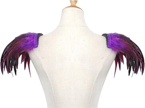 Miniatura 8 de L'VOW Correa de hombro gótica de plumas reales naturales para Halloween, carnaval, paquete de 2