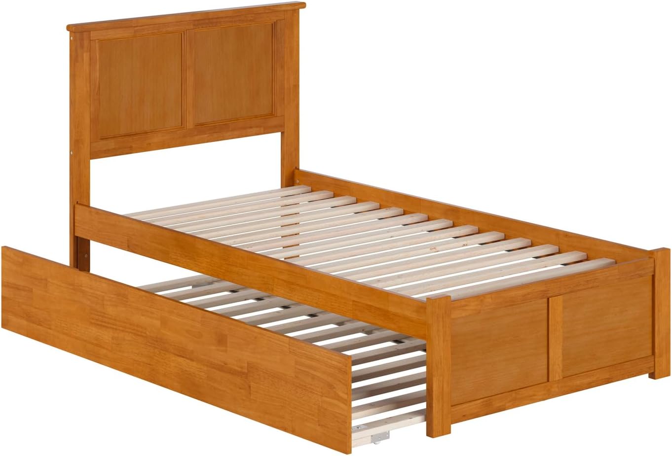 HomeStock Medieval Moods Twin Solid Wood Platform Bed with Footboard & Twin Trundle in Light Toffee