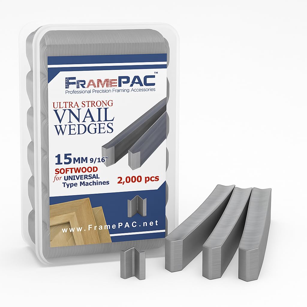 V Nails for Softwood Picture Frames - 15mm (9/16 Inch) - [2000 V-Nail Pack, Stacked] - Universal (UNI) - Ultra Strong Vnail Wedges for Picture Framing - Joining Picture Frame Corners