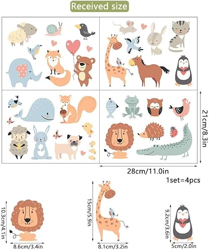 Miniatura 3 de Calcomanías de pared de animales de granja de dibujos animados, murales de animales salvajes de safari, papel tapiz extraíble, selva, bosque,