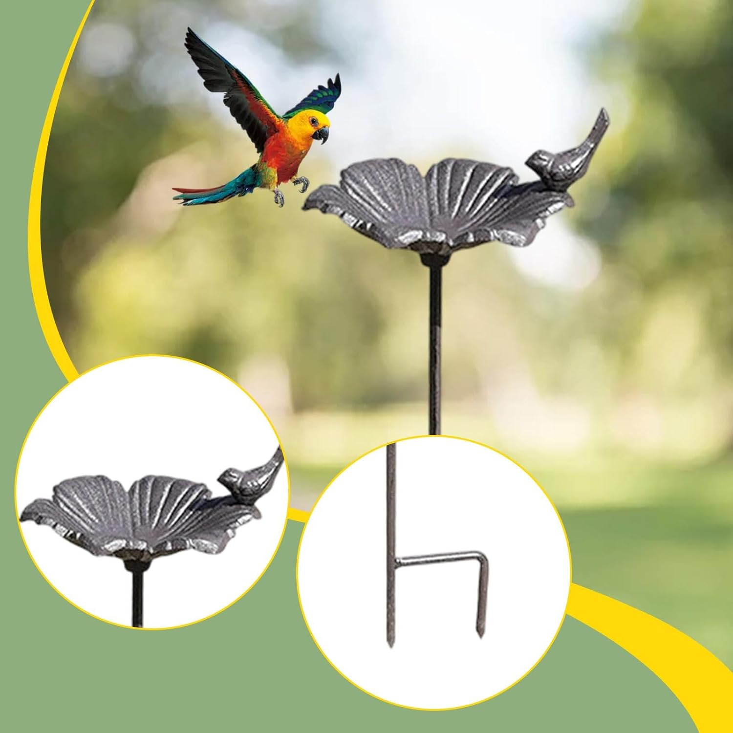 Bird Bath Bowl Garden Yard Decor Creative Heavy Duty Iron Water Bowl with Stake Birdbath for Park Outside Patio Backyard Yard, Flower Bowl