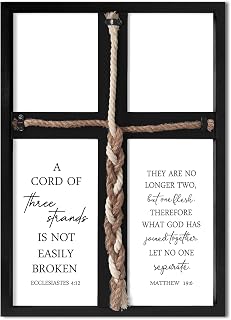 Surfapans A Cord of Three Strands Wedding Ceremony Wall Decor 22"X16" Sand Unity Knot Braid Art Cross Rope Sign Ecclesiastes 4:12 for Couple Anniversary Christian Marriage (Black)