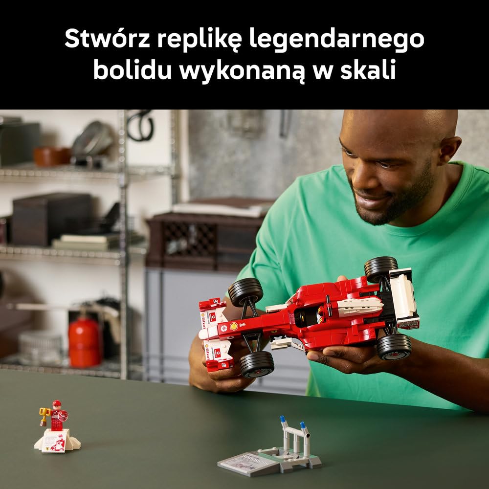 LEGO Icons Ferrari F2004 i Michael Schumacher, zestaw konstrukcyjny dla dorosłych z modelem bolidu F1, kolekcjonerski samochód wyścigowy, pomysł na prezent dla mężczyzny i kobiety 11375