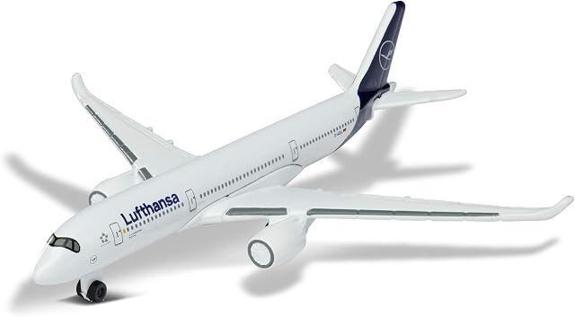 Majorette 212057980Q02 Airplane Flugzeug Airbus 350 Lufthansa Original Design Toy Aeroplane Approx. 11 cm, White, for Children from 3 Years