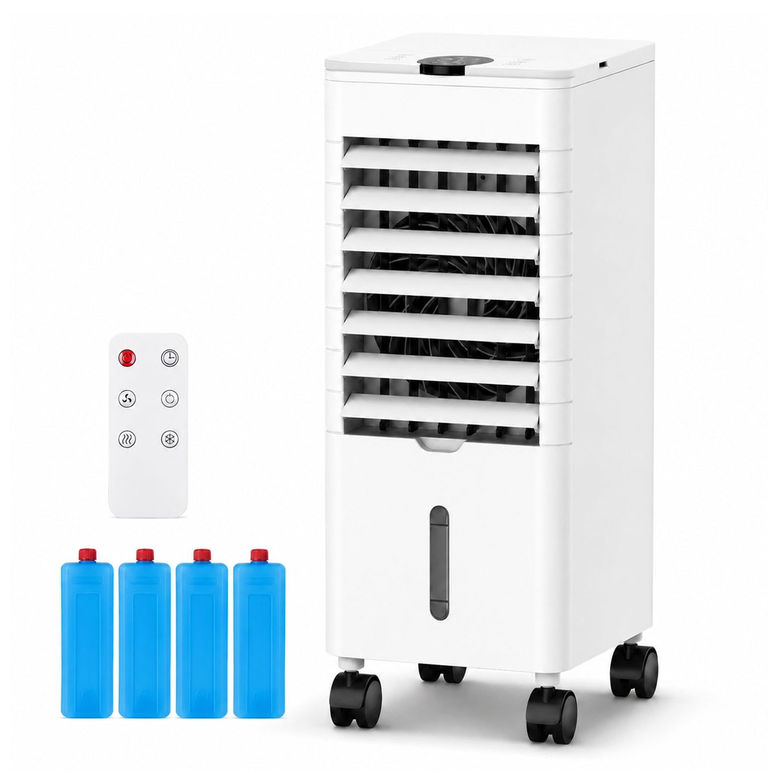 Portable Evaporative Cooler, 1.1 Gal Swamp Cooler Air Conditioner with Remote Control, 12H Timer, 60° Oscillation, 4 Ice Packs for Bedroom Home Office