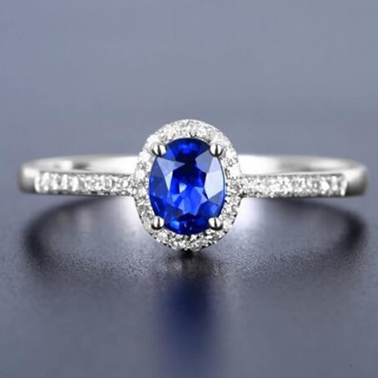 Epinki Echt Gold Trauringe 18K Weißgold Au750 Frauen, Saphir Verlobungsring Blau 0.48ct 4 Klaue Solitärring Weißgold Au750 mit Diamant, Gr.65 (20.7)