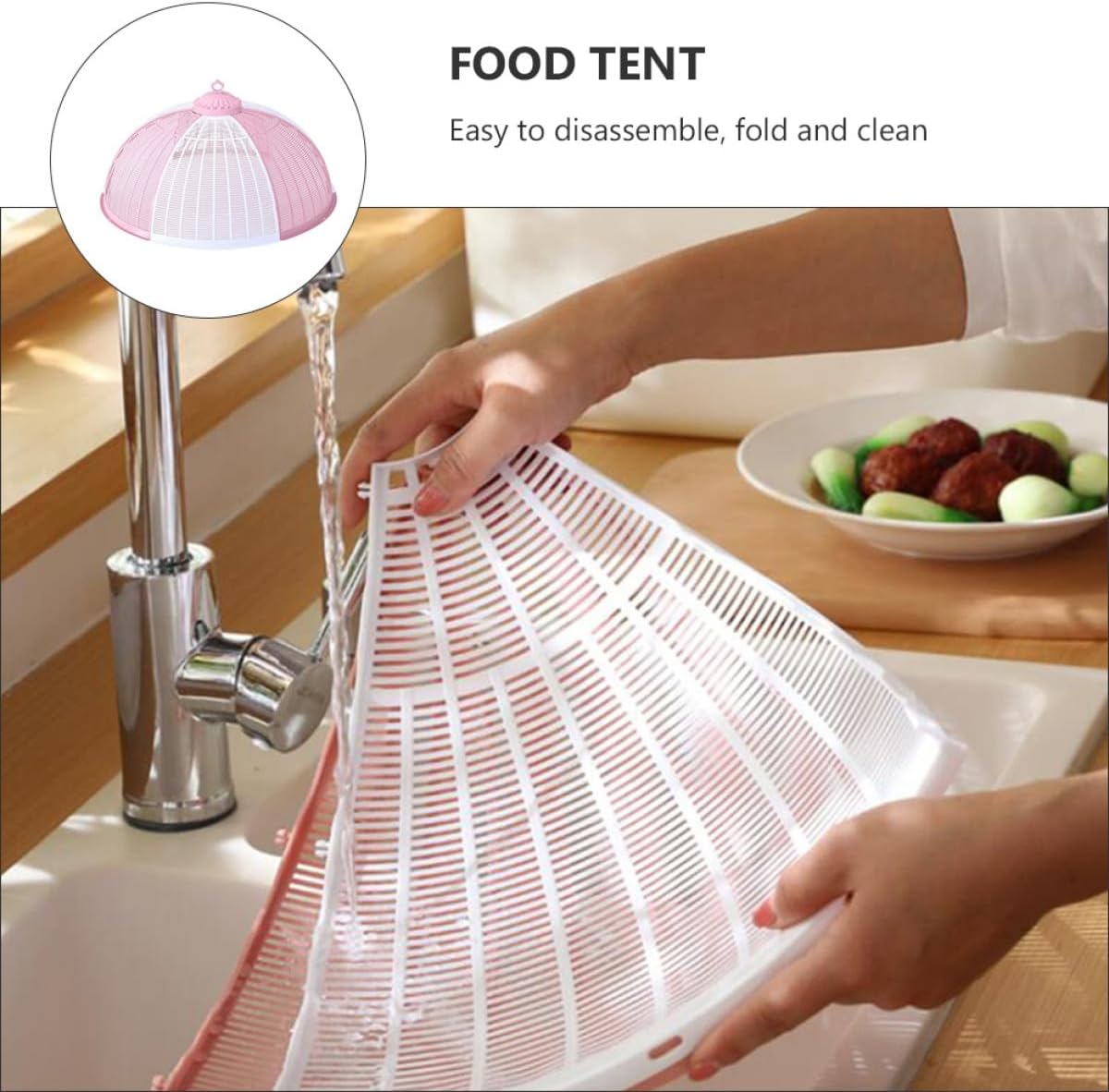 VALICLUD Foldable Food Cover Tent 30x60cm Plastic Kitchen Food Protector Dome Portable for Dining Table and Picnic Use