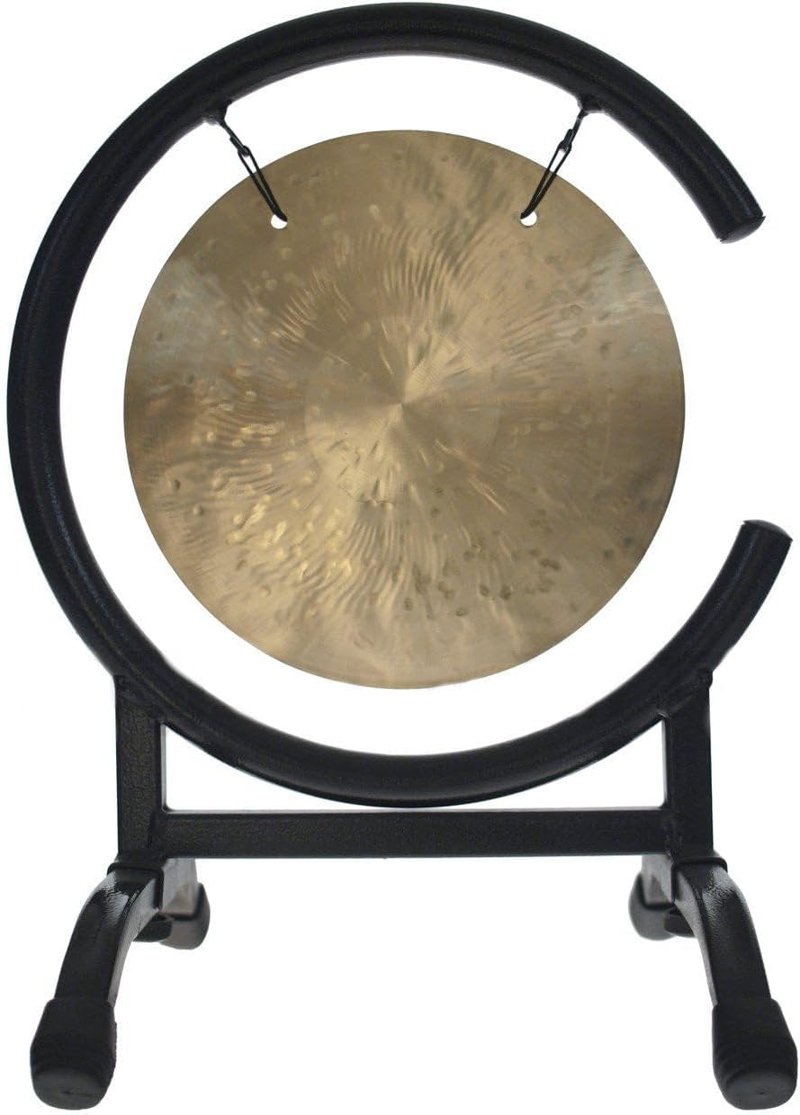 7" to 8" Gongs on High C Stand - Includes Gong, String, Mallet, & Stand/Small Sturdy Metal Stand/Easy to Assemble/Mini Bronze Traditional Gong/Great for Small Spaces