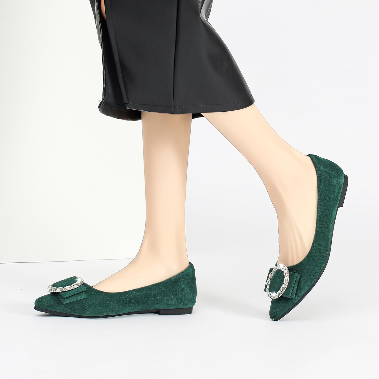 Flats Shoes Women Comfort Pointed Toe Suede Dress Shoes Cute Rhinestones Work Flat Shoe Slip On Casual Flats for Women